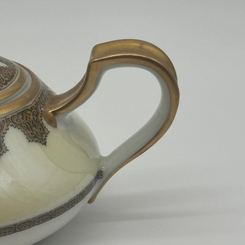 Haviland Limoges France Antique Porcelain Teapot Gold Scroll Cream